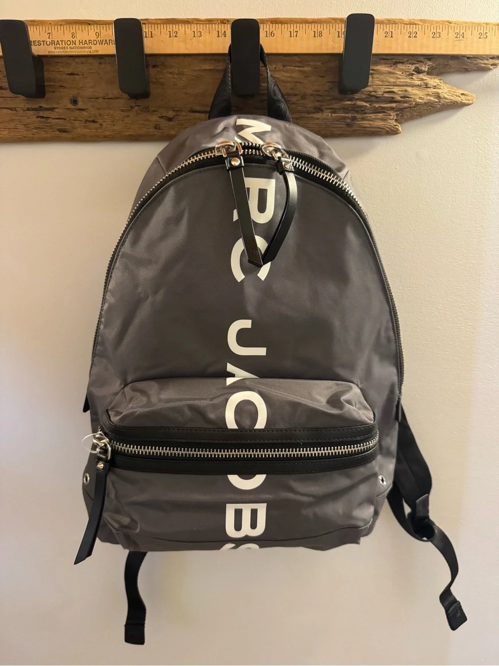 Marc Jacobs Suspiria Logo Print Backpack Gray Nylon with White Letters with card